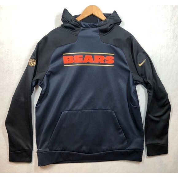 Nike CHICAGO BEARS Hoodie Sweatshirt Navy Blue Black NFL Therma-Fit Men's Large - Picture 1 of 8